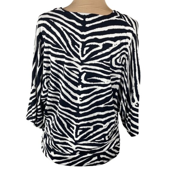 Michael Michael Kors Zebra Top Size M Medium Black White V-Neck - Picture 3 of 6